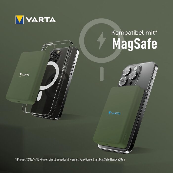 Повербанк VARTA Power Bank Energy 10000 mAh, 20W, USB-C та USB-A, Li-Polymer, з функцією Pass-Through, для 3 пристроїв, LED-індикація, зелений (Mag Pro 5000)