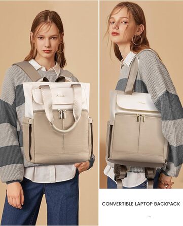 LOVEVOOK Рюкзак для жінок, великий, 15.6 дюймів, рюкзак для ноутбука, шкільний рюкзак для підлітків, водонепроникний, сумка для роботи, сумка-тоут 2 в 1, сумка для вчителя, рюкзак для подорожей, університету, бізнесу, бежевий хакі