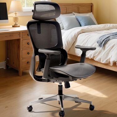 Hbada P2 Air Ergonomic Office Chair with 3D Lumbar Support, Adjustable Mesh Chair, 3D Armrests, Headrest & Comfortable Seat - Home & Office Desk Chair (Black, Luxury Version)