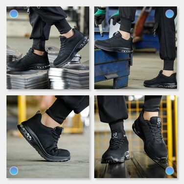 Захисні черевики Nasogetch для жінок та чоловіків з металевим капами, робочі черевики, спортивні, дихаючі, чорні, 36 EU