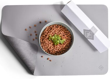 Підкладка під миску для котів та маленьких собак ne&no® - неслизька, водовідштовхувальна, з веганської шкіри (60 x 40 см, cool grey)