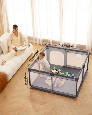 derimkcoa Playpen Baby, Baby Play Fence, Large Children's Safety Playground, Playpen with Breathable Net, Portable Playpen for Indoors and Outdoors (130x130x66cm)