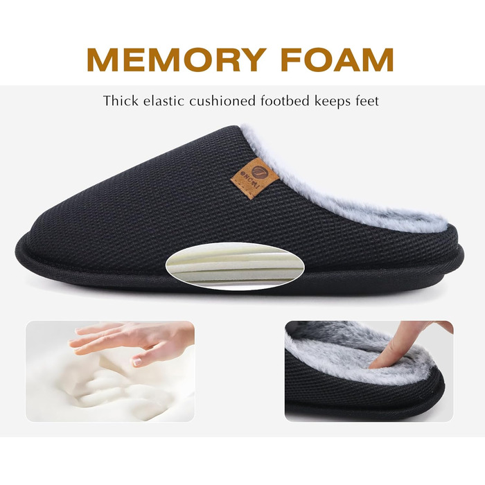 Чоловічі халапи ONCAI з піною Memory Foam, халапи для дому, антиковзкі, чорні, розмір EU 46