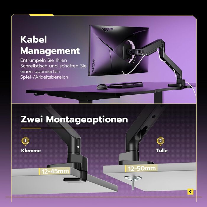 Кріплення для монітора ARES WING: регульована підставка для моніторів 17-49 дюймів, газліфт, VESA 75/100 мм, чорний (без USB)