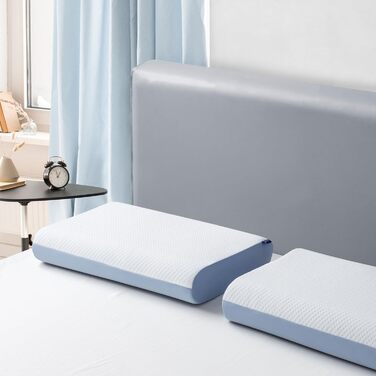BedStory Pillow, Gel Memory Foam Pillow, Orthopedic Pillow, Visco Pillow, Neck Support Pillow with 2 Firmness Levels, Ergonomic Pillow with Washable Cover, 40x60x11cm, blue 40x60x11cm Blue