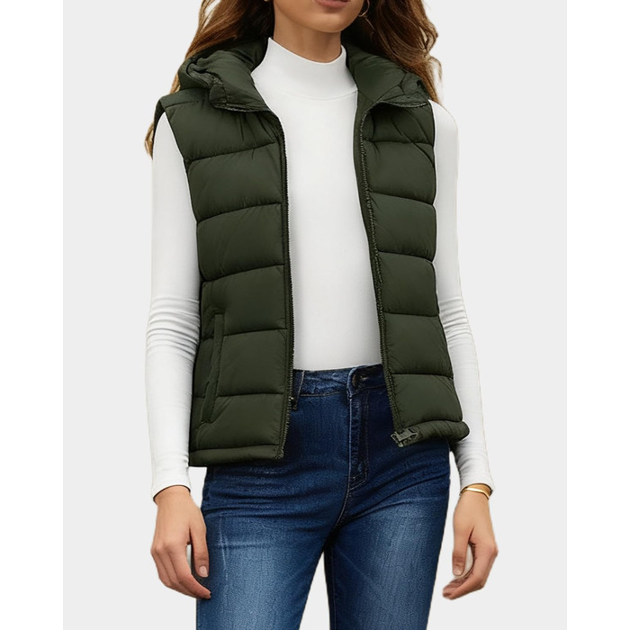 Зручна зимова жилетка Daen Weste Kurz Elegant - легка, з капюшоном (зелена, M)