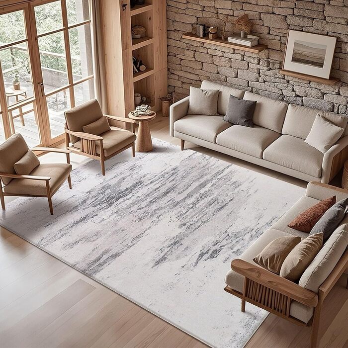 Килим Safunion для вітальні: великий, сучасний, абстрактний, короткий ворс, м'який, для спальні (80x120 см, 120x160 см), абстрактний, слонова кістка/багатобарвний