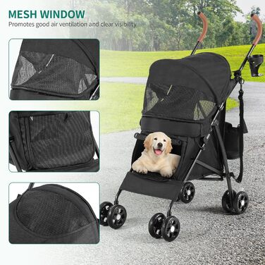 Візок для собак YITAHOME - чорний, до 11,3 кг, з сіткою, тримачем для напоїв, кошиком та переноскою