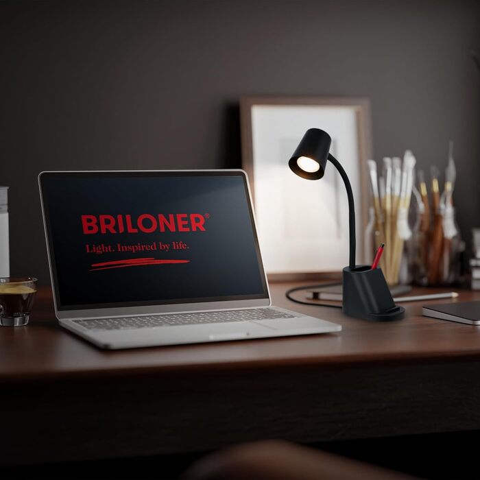 LED лампа BRILONER настільна бездротова з торшетом, поворотна, регульована, з можливістю заміни джерела світла, 38,5 см, з тримачем для ручок, білий колір