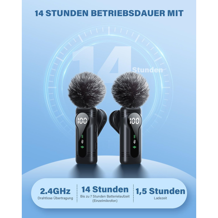 Беспроводной петличный микрофон для iPhone, iPad, Android - миниатюрный клип-микрофон с шумоподавлением, авто-подключением, функцией отключения звука и реверберацией, идеально подходит для видеоблогинга, видеосъемки, TikTok