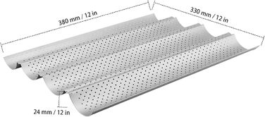 SYUTBOU 3-Piece Baguette Baking Pan, 4-Cavity, 38 x 33 x 2.4 cm Carbon Steel Baking Sheet for Baguettes, 4-Mold Baguette Pan with Non-Stick Coating, Baguette Pan Bread Mold Baguette Pan for 4 Baguettes