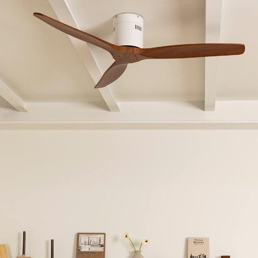 Вентилятор стельовий WINDCALM ABS білий з імітацією темного дерева, Wi-Fi, пульт, 40W, Ø132cm, 6 швидкостей, таймер, DC-двигун, літньо-зимовий режим, без освітлення