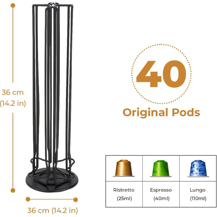 Тримач для капсул Nespresso MOLEDINO – органайзер для 40 капсул, обертання 360°, чорний