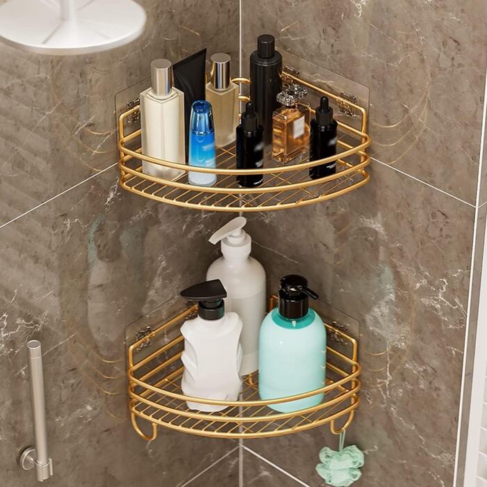 Corner Shower Caddy, Bathroom Shelf, Organizer, Wall Mount, Triangular Shelf for Shower Gel and Kitchen Shelves, Storage with Drainage