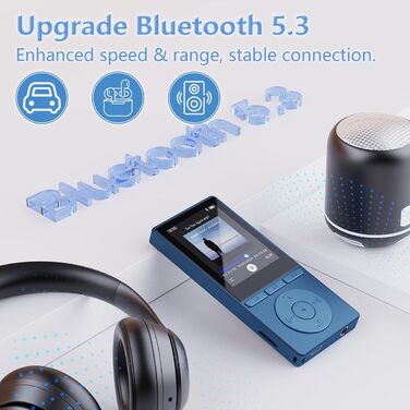 MP3 плеєр 64GB Bluetooth 5.3 з динаміком, HiFi звук, запис голосу, E-book, підтримка TF карти 128GB (Синій)