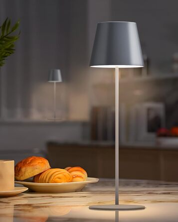 LED настільна лампа FUYO з USB-C зарядкою, акумуляторна, для дому та вулиці, сенсорне керування, регулювання яскравості, 2700K-6000K, 3 кольори, сіра (1 шт.)