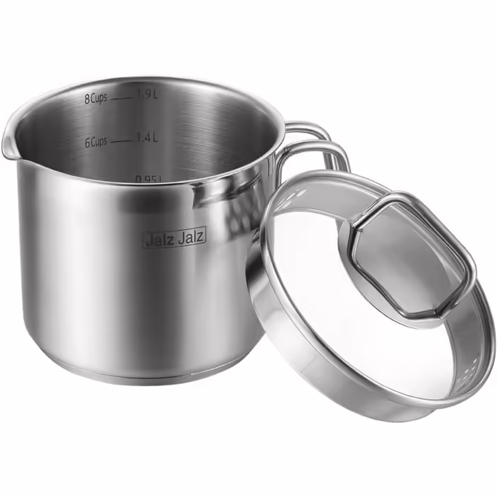 Jalz Jalz stainless steel pot with glass lid, classic cookware, saucepan, 1.5 l for cooking milk, sauces, noodles, pasta