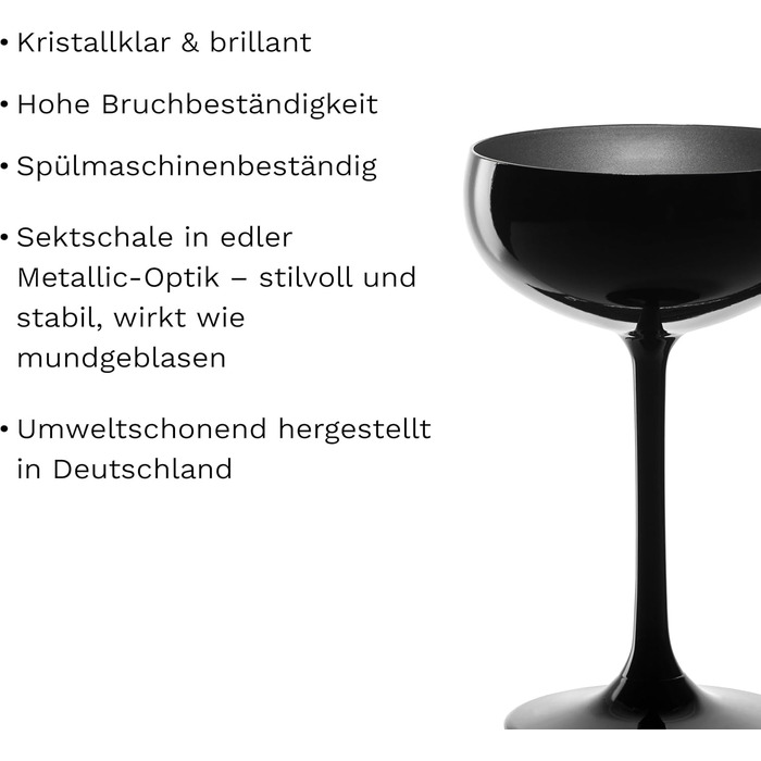 Набір келихів для шампанського Stölzle Lausitz Elements, 6 шт., 230 мл, чорний/бронзовий – келихи з кришталевого скла без свинцю, придатні для миття в посудомийній машині та стійкі до ударів
