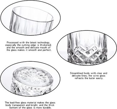 Набір склянок для віскі GLASKEY 4 шт., 320 мл, без свинцю, кришталь, для коктейлів, рому, горілки, скотчу, джину, коньяку, води, віскі, важке дно, подарунковий набір для чоловіків, батька, брата
