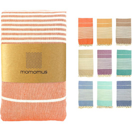 Великий пляжний рушник MOMOMUS Fouta XXL з бахромою, 200x200 см, бавовна, лососевий колір