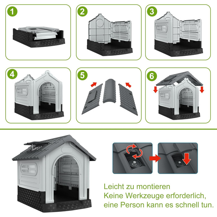 Будка для собак HENGMEI XL з пластику, 79.5×70.5×78 см: водонепроникна, ізольована, з піднятим дном та козирком