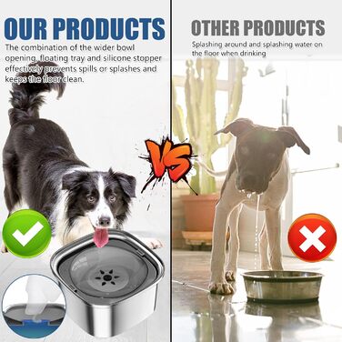 Миска для води для собак 3L, не проливається, з нержавіючої сталі 304, протиковзна