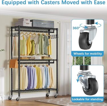Clothes rack, clothes rod, rolling clothes rack, rolling clothes rod, sturdy clothes rack, clothes rack with wheels 90x43.5x180cm, load capacity 100kg