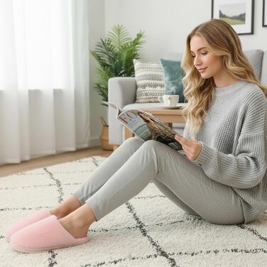 Домашні тапочки для жінок та чоловіків зимові теплі плюшеві, зручні, з пам'яттю, антиковзаючі, унисекс (40.5/42 EU, рожеві)