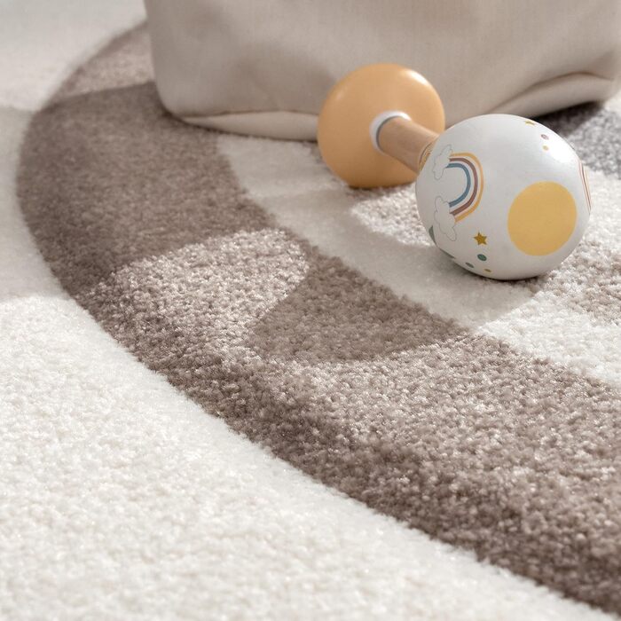 Paco Home Kids Rug Children's Room Rug Short Pile Boy Girl Heart Dots Grey Cream, Size: 133 cm Square