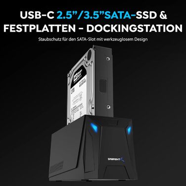 SABRENT Док-станція для жорстких дисків 2 Bay USB-C - SATA SSD/HDD 2.5/3.5 дюймів 5Gbps з функцією клонування