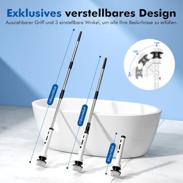 ETENTOUS Electric Cleaning Brush with 8 Replacement Brush Heads, Electric Spin Scrubber with 3 Modes, Power Scrubber with 37-140cm Adjustable Handle for Bathroom, Kitchen, Car, and Floor