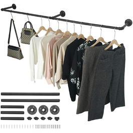 Wall-Mounted Clothes Rack, Pipe Clothes Rail, Industrial Style Wall Hanger, Detachable Metal Clothes Rod, Coat Rack, Bedroom for Hallways, Living Room, Bedroom (140cm)