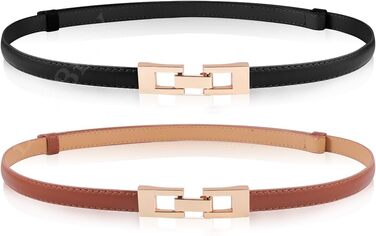 2 жіночі шкіряні ремені Skinny: чорний + білий (чорний + коричневий). Вузький тасьовий ремінь з золотою пряжкою для суконь та пальто.