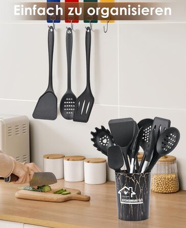 Набір кухонних аксесуарів Czemo 43 шт. з силікону: кухонні помічники, посуд, лопатки, ложки, чорний