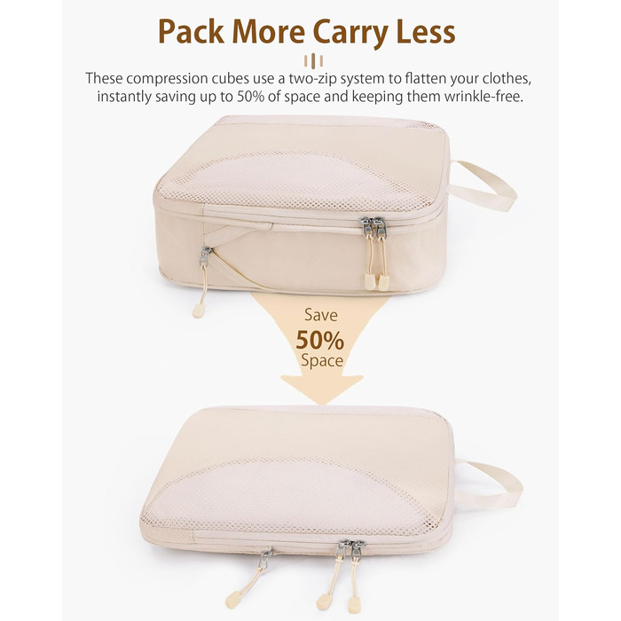 Органайзери для валізи Anjing Compression Cubes - 10 шт., компресійні куби для подорожей, сірий (бежевий)