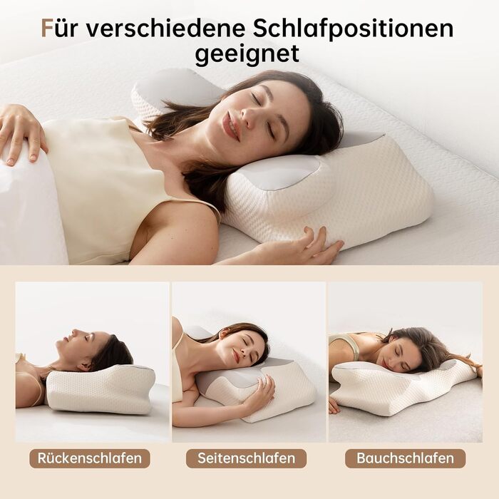 Homyrium Ergonomic Neck Pillow Head Pillow Orthopedic Pillow Memory Foam Neck Support Pillow Anti-Snoring Pillow for Side, Back & Stomach Sleepers (Gray)