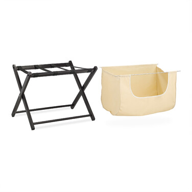 Relaxdays Black Luggage Rack with Laundry Bag