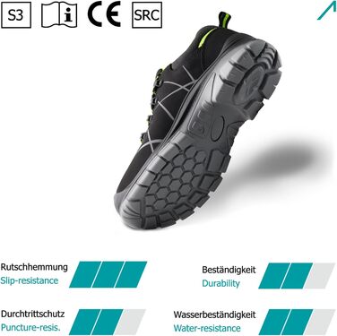 Черевики робочі ACE Constructor S3-Arbeitsschuh - захисне взуття для чоловіків з металевим підноском, водонепроникні, зелено-чорні, 46 EU