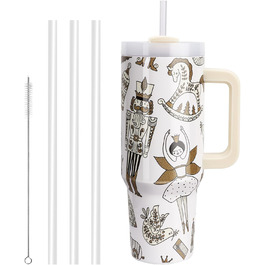 Термокружка WALLFID 40oz з нержавіючої сталі, вакуумна ізоляція, з кришкою, 3 трубочки та щітка для чищення, для гарячих та холодних напоїв, ідеальна для кави, чаю, смузі та іншого