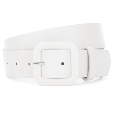 Жіночий шкіряний пояс JasGood пастельного кольору, широкий, з квадратною пряжкою для джинсів, спідниць та суконь (білий, 110 см, під талію 76-88 см)