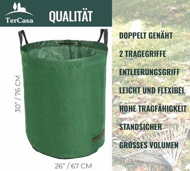 TerCasa Garden Sack 4-Pack, Waste Sack 272 L, Garden Waste Sack Height 76 cm, Ø 67 cm, Sack for garden waste made of tear-resistant polypropylene fabric, with reinforcing ring and 4 handles, green