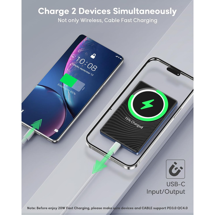 Портативний акумулятор Ntaanoo для iPhone з MagSafe, 5000mAh, 20W, бездротова зарядка, блакитний