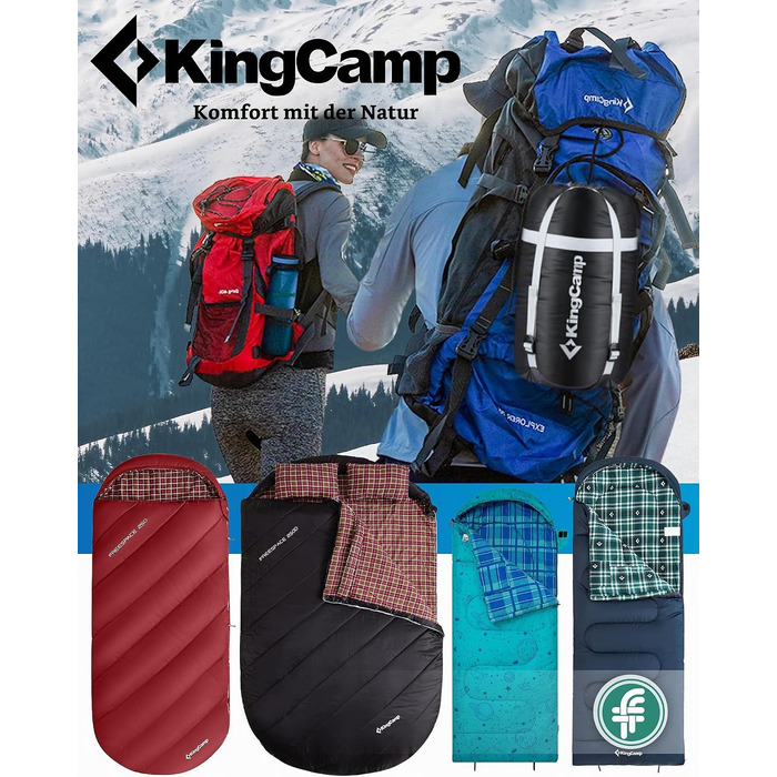 Спальний мішок KingCamp XXL з бавовняного фланелі для дорослих, широкий кемпінговий кокон для зими та літа, оливковий, 220x100 см