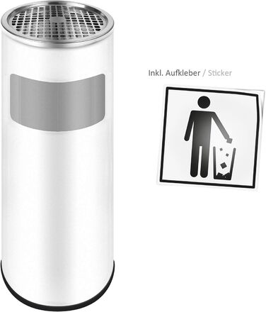 WELLGRO Асбечка-контейнер для сміття 2в1 з нержавіючої сталі для вулиці. Стійка, пожежобезпечна, велика, біла. Підходить для тераси, входу, комерційних приміщень.