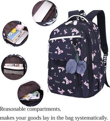 Рюкзак для дівчинки з квітами: шкільний, для подорожей, на ноутбук (чорний)