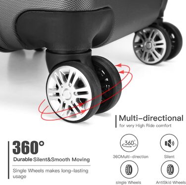 Валіза ручної поклажі KONO 55x38x22 см, 33 літри, сірий, ABS, з колесами