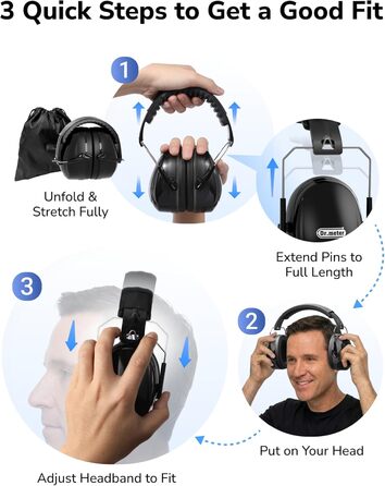 Захисні навушники Dr.meter SNR 31dB: комфортні, регульовані, для будівництва та саду (чорні)