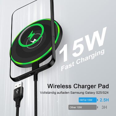 Бездротова зарядка 15W для Samsung Galaxy S25 Ultra/S24/S23/S22/S21/S20/Z Flip 7, Google Pixel 10/9/8/7, iPhone 16/17. Складана підставка, чорний колір