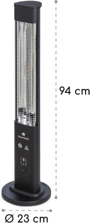Інфрачервовий обігрівач Blüfeldt - 1200 Вт, чорний, для дому та тераси, IP65, з захистом від перекидання