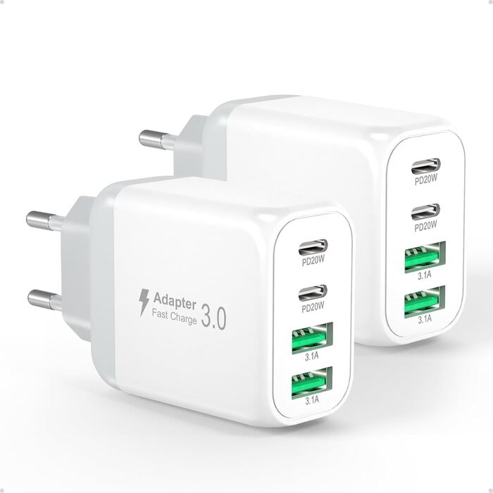 Зарядний пристрій USB-C 40W 4-портовий Cshare з PD 3.0, білий. Сумісний з iPhone, iPad, Samsung Galaxy, Android та іншими пристроями.